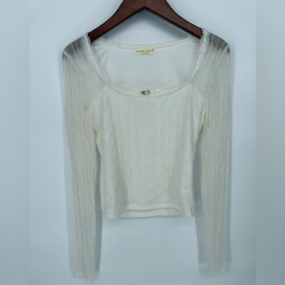 Women's Sheer White Long Sleeve Top